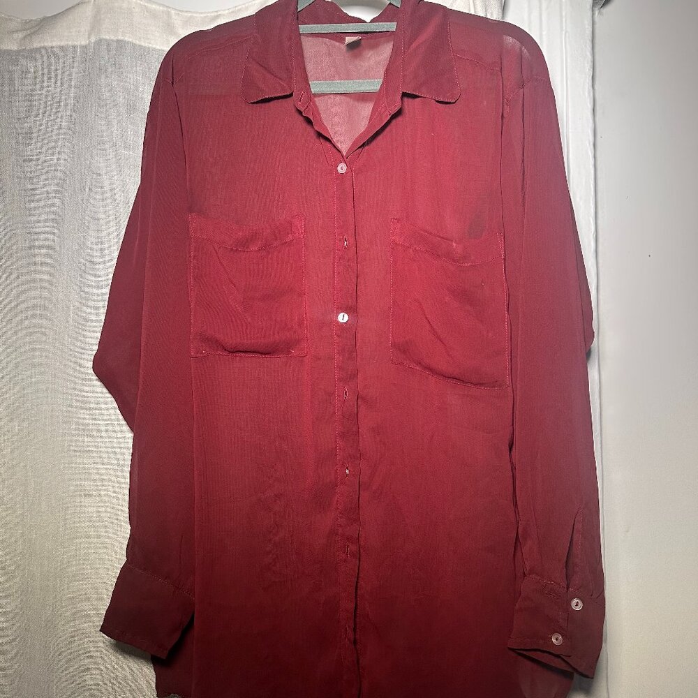 American Apparel Deep Maroon Sheer Button-Up